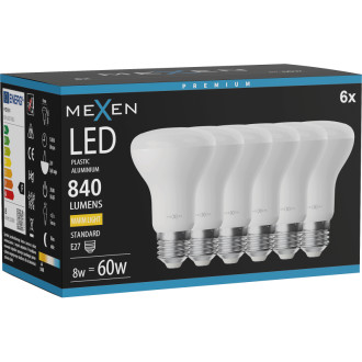 Mexen Nova 6x LED žárovka E27, R63, 8W, teplá - 3000K, 840 lm - L104-E27-0830-01x06
