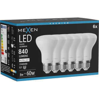 Mexen Nova 6x LED žárovka E27, R63, 8W, neutrální - 4000K, 840 lm - L104-E27-0840-01x06