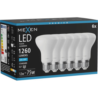 Mexen Nova 6x LED žárovka E27, R63, 12W, studená - 6500K, 1260 lm - L104-E27-1265-01x06