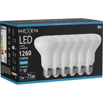 Mexen Nova 6x LED žárovka E27, R80, 12W, studená - 6500K, 1260 lm - L105-E27-1265-01x06