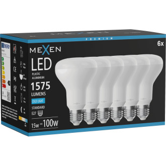 Mexen Nova 6x LED žárovka E27, R80, 15W, studená - 6500K, 1575 lm - L105-E27-1565-01x06
