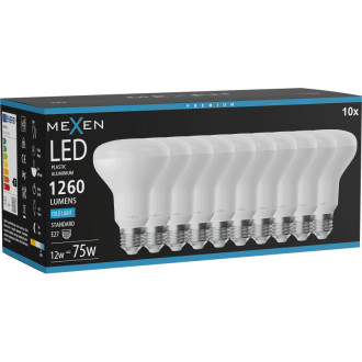 Mexen Nova 10x LED žárovka E27, R80, 12W, studená - 6500K, 1260 lm - L105-E27-1265-01x10