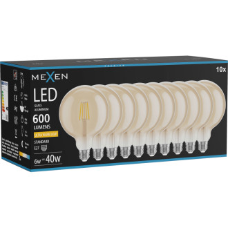 Mexen Vintis 10x LED žárovka s vláknem E27, G125, 6W, teplá - 2200K, 600 lm, jantarová - L158-E27-0622-50x10