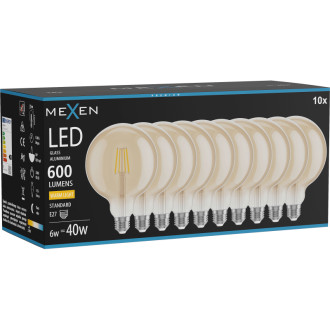 Mexen Vintis 10x LED žárovka s vláknem E27, G125, 6W, teplá - 2700K, 600 lm, jantarová - L158-E27-0627-50x10