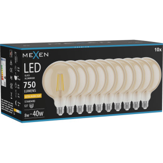 Mexen Vintis 10x LED žárovka s vláknem E27, G125, 8W, teplá - 2200K, 750 lm, jantarová - L158-E27-0822-50x10