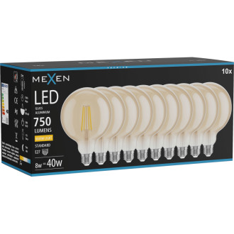 Mexen Vintis 10x LED žárovka s vláknem E27, G125, 8W, teplá - 2700K, 750 lm, jantarová - L158-E27-0827-50x10