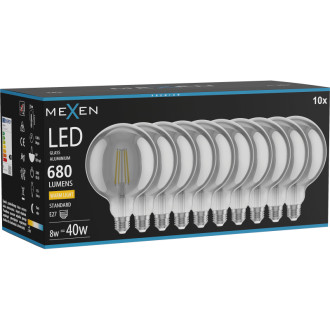 Mexen Vintis 10x LED žárovka s vláknem E27, G125, 8W, teplá - 2700K, 680 lm, kouřová - L158-E27-0827-70x10