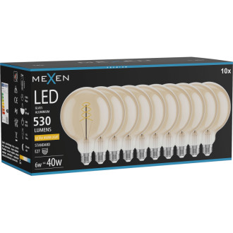 Mexen Vintis 10x LED spirálová žárovka E27, G125, 6W, teplá - 2200K, 530 lm, jantarová - L168-E27-0622-50x10