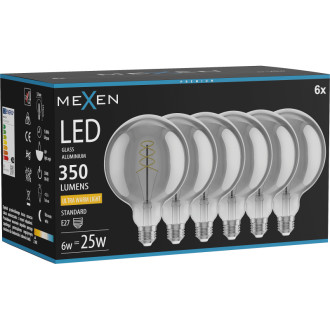 Mexen Vintis 6x LED spirálová žárovka E27, G125, 6W, teplá - 2200K, 350 lm, kouřová - L168-E27-0622-70x06