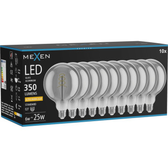 Mexen Vintis 10x LED spirálová žárovka E27, G125, 6W, teplá - 2200K, 350 lm, kouřová - L168-E27-0622-70x10