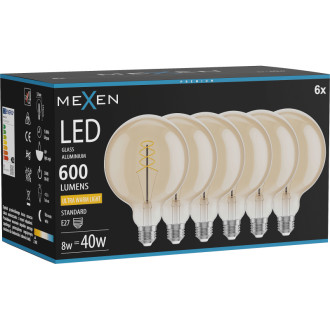 Mexen Vintis 6x LED spirálová žárovka E27, G125, 8W, teplá - 2200K, 600 lm, jantarová - L168-E27-0822-50x06