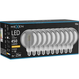 Mexen Vintis 10x LED spirálová žárovka E27, G125, 8W, teplá - 2200K, 450 lm, kouřová - L168-E27-0822-70x10