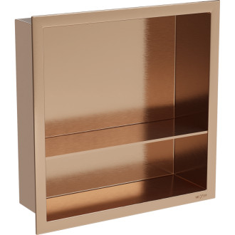 Zapuštěná police Mexen X-Wall-R s přírubou a policí 30 x 30 cm, kartáčovaná měď - 19C0303010S