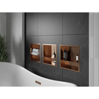 Mexen X-Wall-R półka wnękowa z kołnierzem i półką 30 x 30 cm, miedź szczotkowana - 19C0303010S