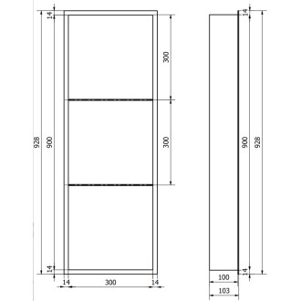 Mexen X-Wall-R półka wnękowa z kołnierzem i półką 90 x 30 cm, gun gray szczotkowany - 19E0903010S