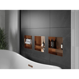 Mexen X-Wall-NR półka wnękowa bez kołnierza z półką 30 x 30 cm, miedź szczotkowana - 19C1303010S