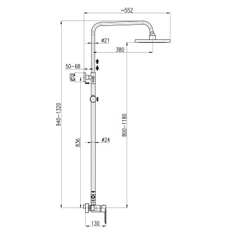 NIL - Sprchový systém s vodovodní baterií a teleskopickou tyčí, Metal Grey - kartáčovaná NL182.5/5-61MGK, RAV Slezák