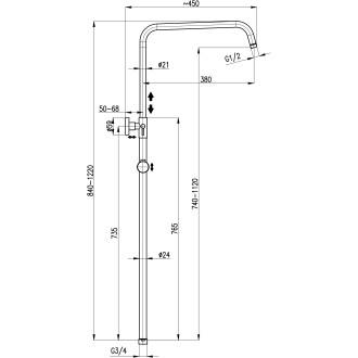 Sprchová tyč teleskopická k bateriím s hlavovou a ruční sprchou, Metal grey - kartáčovaná MD0890MGK, RAV Slezák