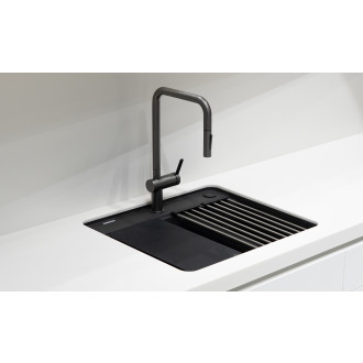 Deante Momi 1,5-komorový granitový dřez 600x520x230 mm, grafitový metalický ZKM_G503