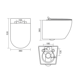 CARLO závěsná WC mísa, Vortex Rimless, 36x53cm, bílá