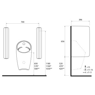 Keramická dělící stěna mezi urinály 39x66 cm, bílá