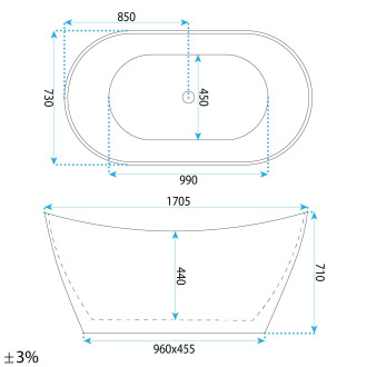 Volně stojící akrylátová vana Ferrano Slim Nature 170