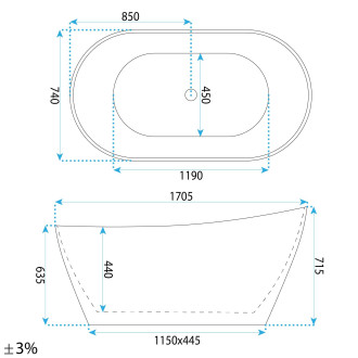 Volně stojící akrylátová vana Lusso Slim 170