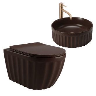 Sada: Závěsná WC mísa + Umyvadlo na desku Rea Duo Espresso Matt
