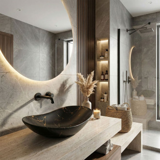 Rea Umyvadlo na desku Royal 60 Marble Black Matt REA-U7478