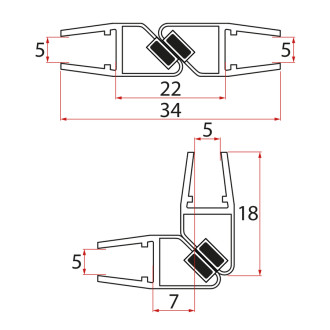 Set magnetických těsnění 45°pro sklo 5/5mm, 2000mm