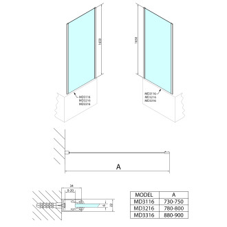 DEEP boční stěna 800x1650mm, čiré sklo