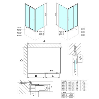 DEEP boční stěna 800x1650mm, čiré sklo