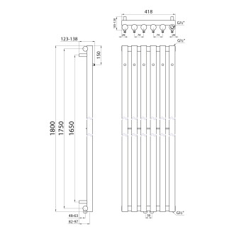 PILON otopné těleso 418x1800mm, se šesti háčky pro ručník, bílá mat