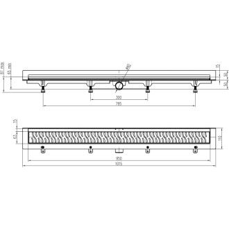 Podlahový linear. žlab ke stěně 950 mm,boční D40,line lesk CH 950 L 2