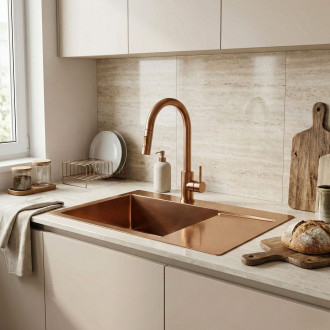 Ocelový dřez Fin BRUSH COPPER