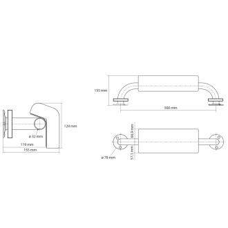 HANDICAP madlo se zádovou opěrkou, 500mm, nerez lesk