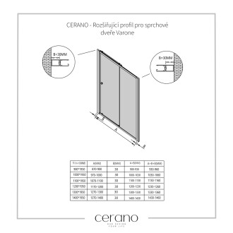 CERANO -  Rozšiřovací profil pro sprchové dveře Varone - černá matná - 30 mm