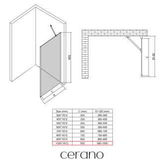 CERANO - Boční stěna Antelo L/P - 6 mm - černá matná, transparentní sklo - 100x190 cm