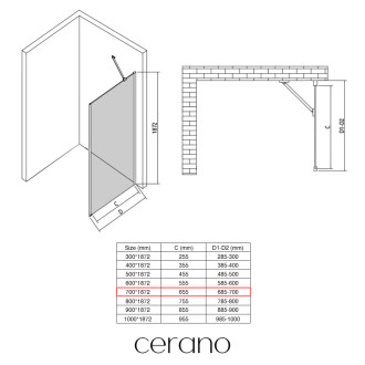 CERANO - Boční stěna Antelo L/P - 6 mm - černá matná, transparentní sklo - 70x190 cm