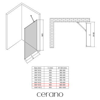 CERANO - Boční stěna Antelo L/P - 6 mm - černá matná, transparentní sklo - 90x190 cm