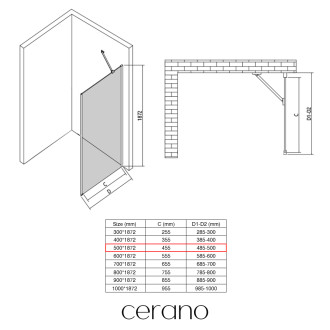 CERANO - Boční stěna Antelo L/P - 6 mm - chrom, transparentní sklo - 50x190 cm