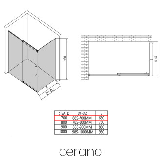 CERANO - Boční stěna Lantono - levá - 8 mm - černá matná, mléčné sklo - 70x195 cm - jednodílná pevná