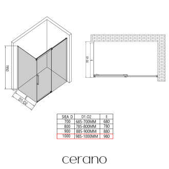 CERANO - Boční stěna Lantono - pravá - 8 mm - černá matná, mléčné sklo - 100x195 cm - jednodílná pevná