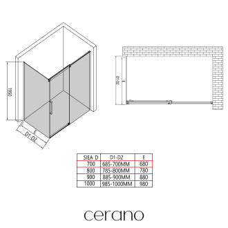 CERANO - Boční stěna Lantono - pravá - 8 mm - černá matná, mléčné sklo - 70x195 cm - jednodílná pevná