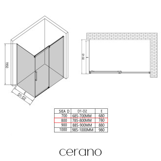 CERANO - Boční stěna Lantono - pravá - 8 mm - černá matná, mléčné sklo - 80x195 cm - jednodílná pevná
