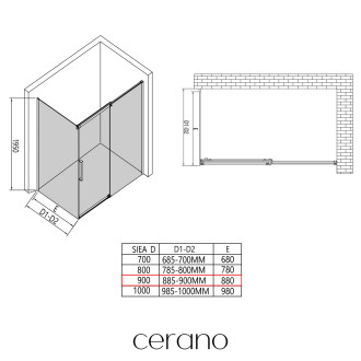 CERANO - Boční stěna Lantono - pravá - 8 mm - černá matná, mléčné sklo - 90x195 cm - jednodílná pevná