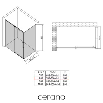 CERANO - Boční stěna Lantono L/P - 8 mm - černá matná, grafitové sklo - 80x195 cm