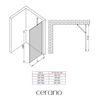 CERANO - Boční stěna Marino a Volpe L/P - 6 mm - černá matná, transparentní sklo - 70x190 cm