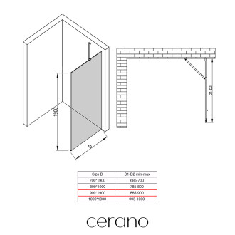CERANO Sprchová zástěna pro dveře L/P černá matná, transp.sklo 90x190 cm, pevná CER-420270