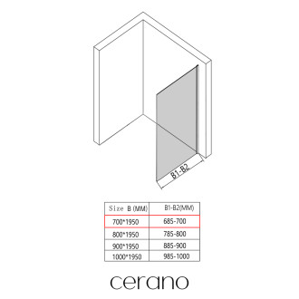 CERANO - Boční stěna Orlano L/P - 5 mm - černá matná, transparentní sklo - 70x195 cm